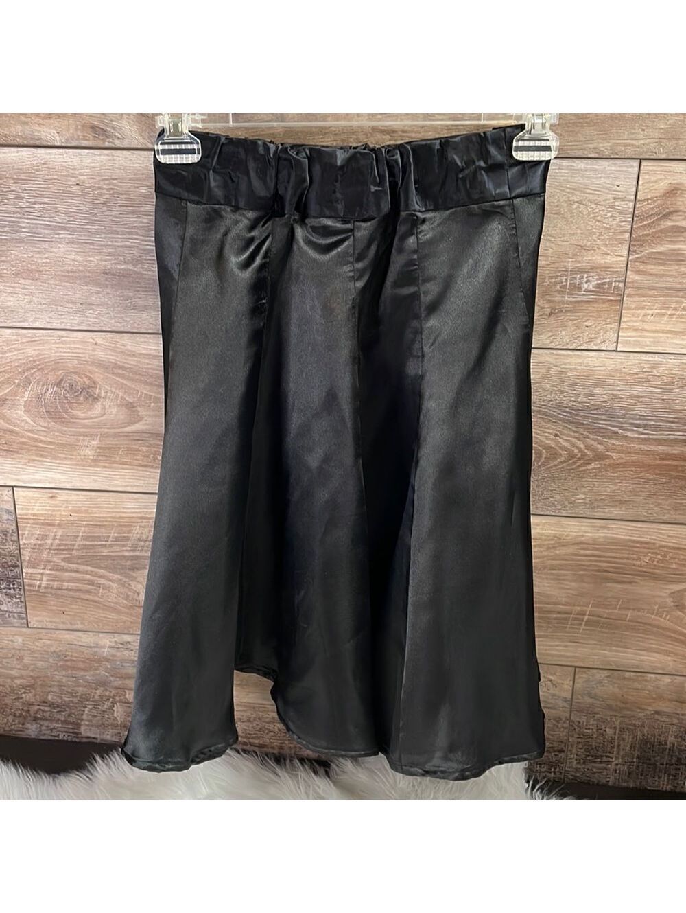 Satin A-Line Skirt, Size Small, Satin Black , Handcrafted